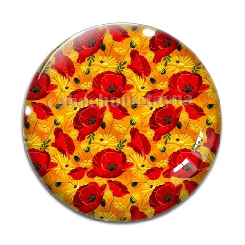 Cabochon fleur coquelicot, cabochon résine, verre rond différente taille