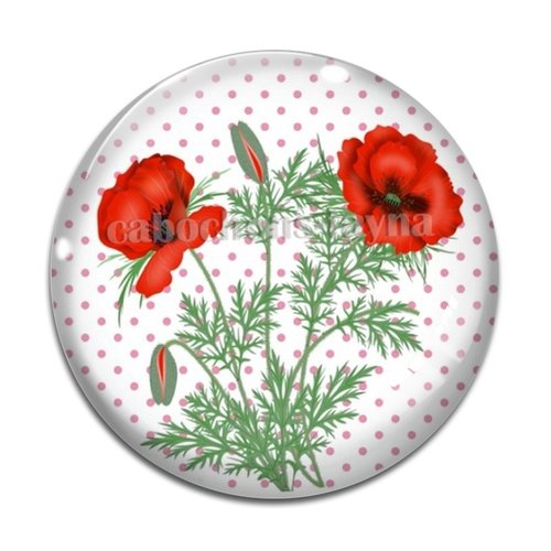 Cabochon fleur coquelicot, cabochon résine, verre rond différente taille