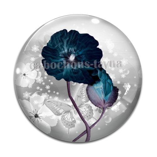 Cabochon fleur coquelicot, cabochon résine, verre rond différente taille