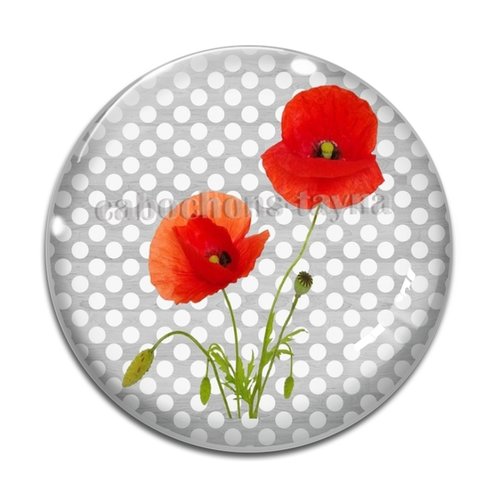 Cabochon fleur coquelicot, cabochon résine, verre rond différente taille