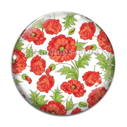 Cabochon fleur coquelicot, cabochon résine, verre rond différente taille