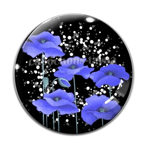 Cabochon fleur coquelicot, cabochon résine, verre rond différente taille