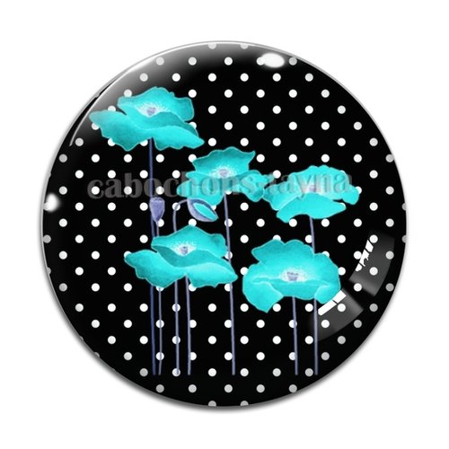 Cabochon fleur coquelicot, cabochon résine, verre rond différente taille