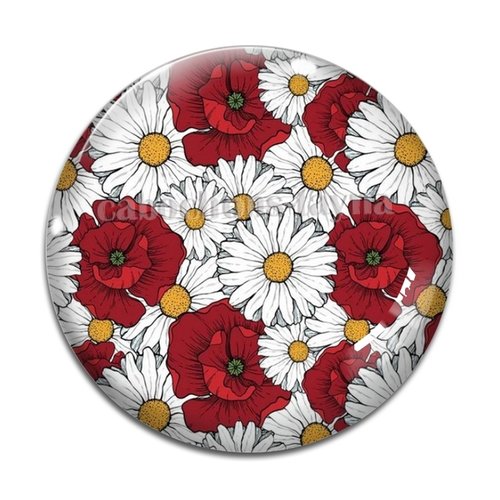 Cabochon fleur coquelicot, cabochon résine, verre rond différente taille