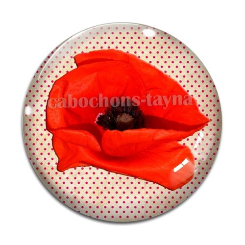 Cabochon fleur coquelicot, cabochon résine, verre rond différente taille