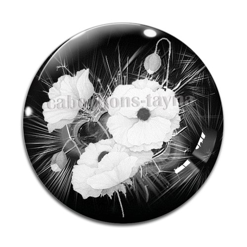 Cabochon fleur coquelicot, cabochon résine, verre rond différente taille