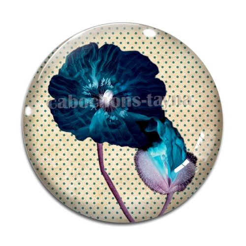 Cabochon fleur coquelicot, cabochon résine, verre rond différente taille