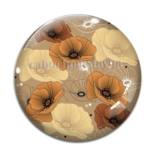 Cabochon fleur coquelicot, cabochon résine, verre rond différente taille
