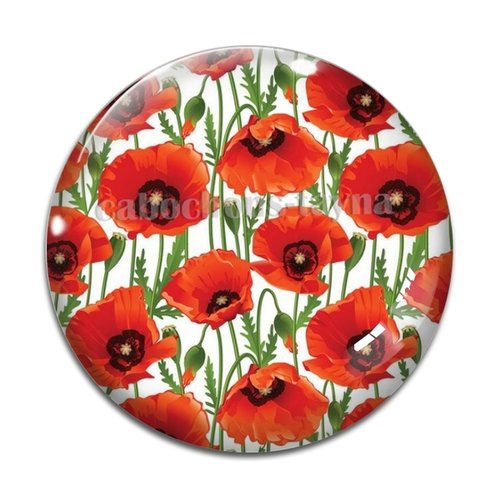 Cabochon fleur coquelicot, cabochon résine, verre rond différente taille