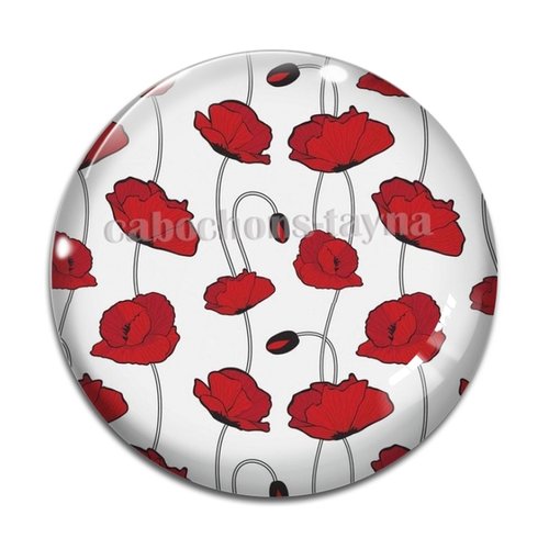 Cabochon fleur coquelicot, cabochon résine, verre rond différente taille