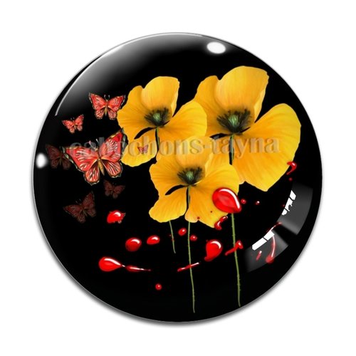 Cabochon fleur coquelicot, cabochon résine, verre rond différente taille