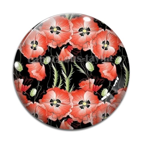 Cabochon fleur coquelicot, cabochon résine, verre rond différente taille