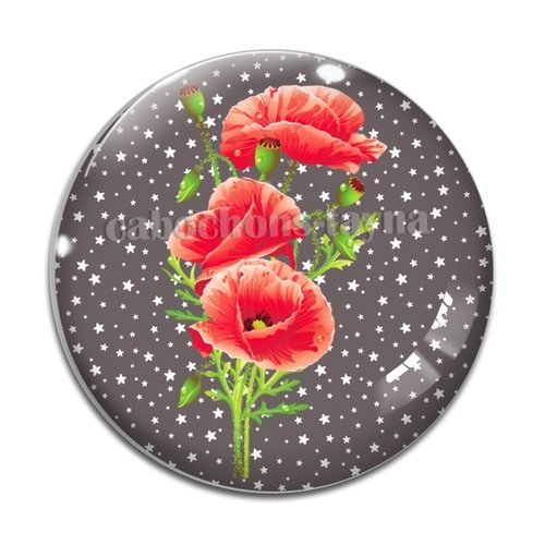 Cabochon fleur coquelicot, cabochon résine, verre rond différente taille
