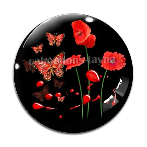 Cabochon fleur coquelicot, cabochon résine, verre rond différente taille