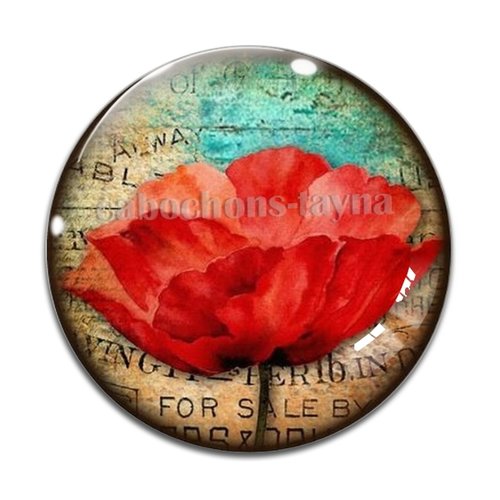 Cabochon fleur coquelicot, cabochon résine, verre rond différente taille