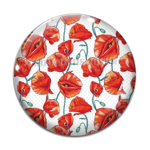 Cabochon fleur coquelicot, cabochon résine, verre rond différente taille