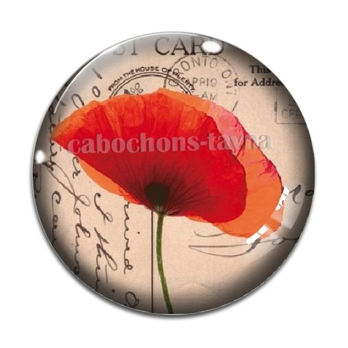 Cabochon fleur coquelicot, cabochon résine, verre rond différente taille