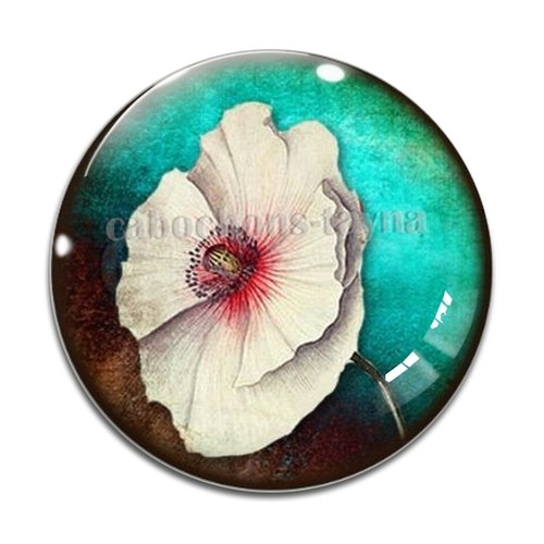 Cabochon fleur coquelicot, cabochon résine, verre rond différente taille