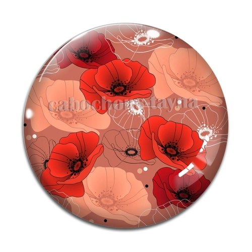 Cabochon fleur coquelicot, cabochon résine, verre rond différente taille