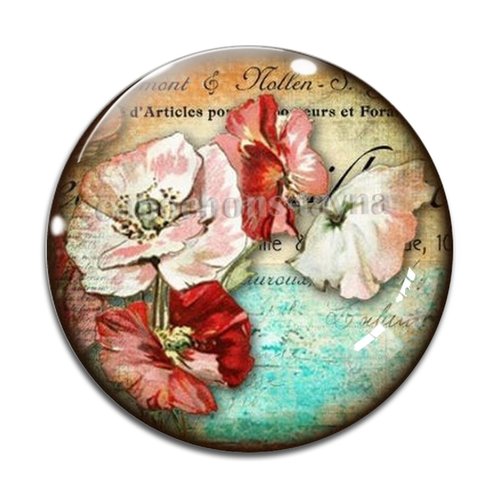 Cabochon fleur coquelicot, cabochon résine, verre rond différente taille