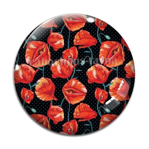 Cabochon fleur coquelicot, cabochon résine, verre rond différente taille