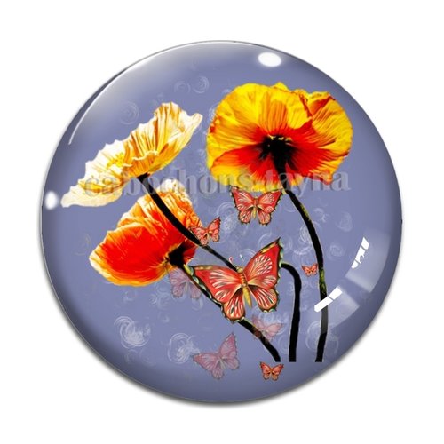 Cabochon fleur coquelicot, cabochon résine, verre rond différente taille