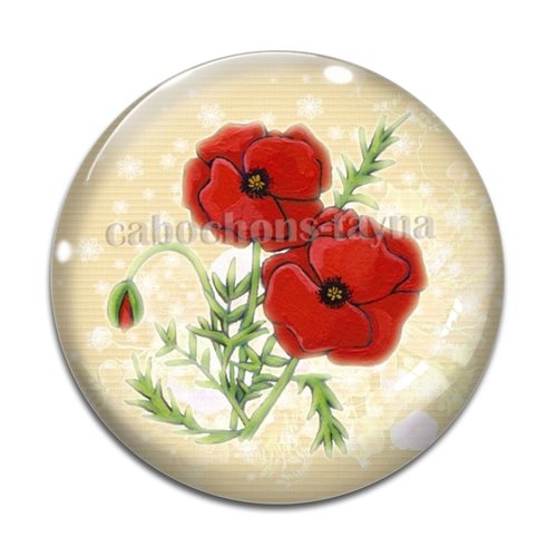 Cabochon fleur coquelicot, cabochon résine, verre rond différente taille