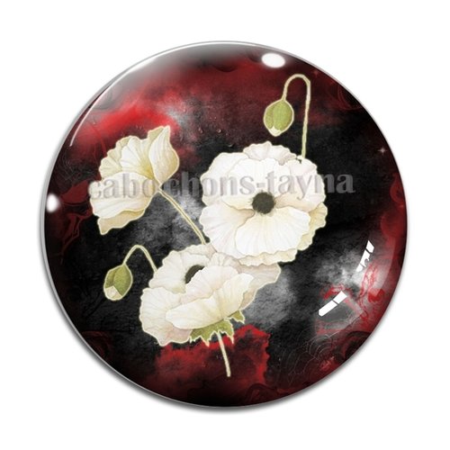 Cabochon fleur coquelicot, cabochon résine, verre rond différente taille