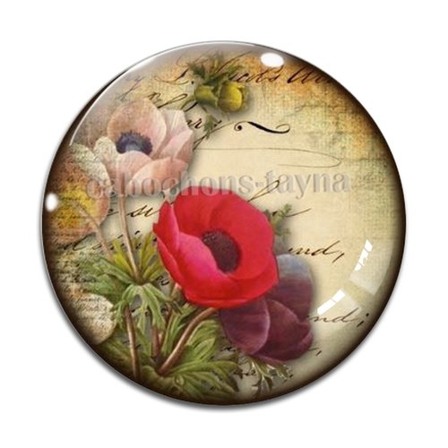 Cabochon fleur coquelicot, cabochon résine, verre rond différente taille