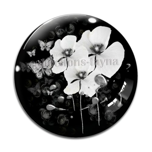 Cabochon fleur coquelicot, cabochon résine, verre rond différente taille