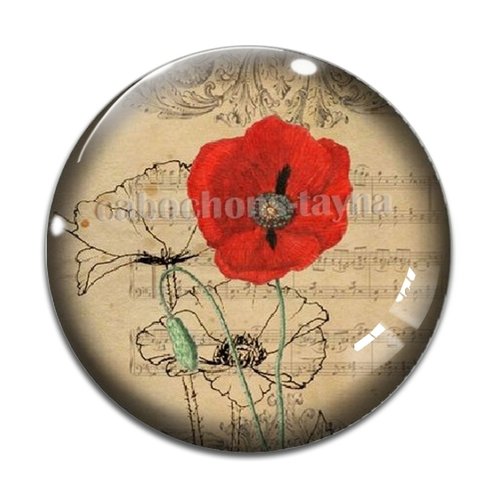 Cabochon fleur coquelicot, cabochon résine, verre rond différente taille