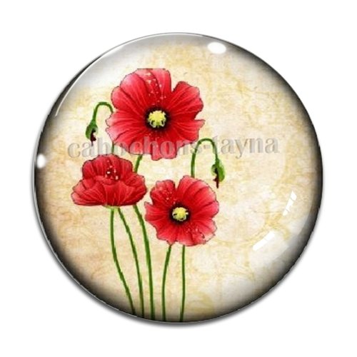 Cabochon fleur coquelicot, cabochon résine, verre rond différente taille