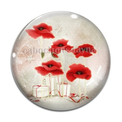 Cabochon fleur coquelicot, cabochon résine, verre rond différente taille