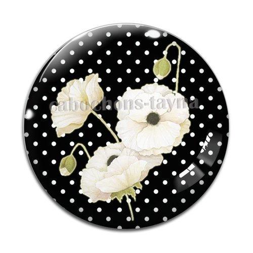 Cabochon fleur coquelicot, cabochon résine, verre rond différente taille