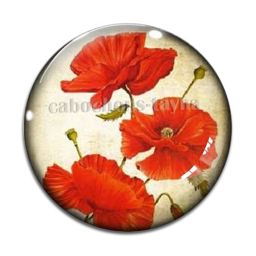 Cabochon fleur coquelicot, cabochon résine, verre rond différente taille
