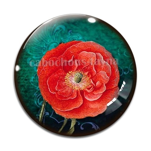 Cabochon fleur coquelicot, cabochon résine, verre rond différente taille