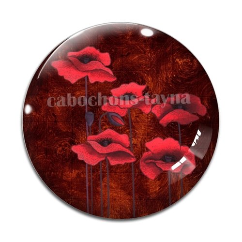 Cabochon fleur coquelicot, cabochon résine, verre rond différente taille
