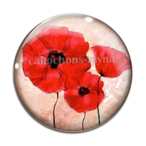 Cabochon fleur coquelicot, cabochon résine, verre rond différente taille