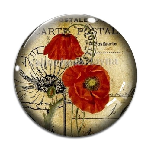 Cabochon fleur coquelicot, cabochon résine, verre rond différente taille