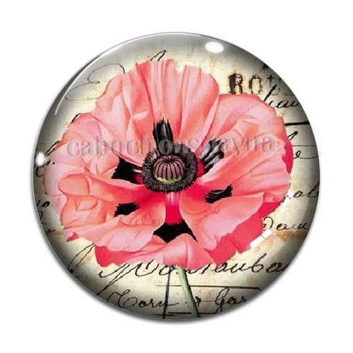 Cabochon fleur coquelicot, cabochon résine, verre rond différente taille