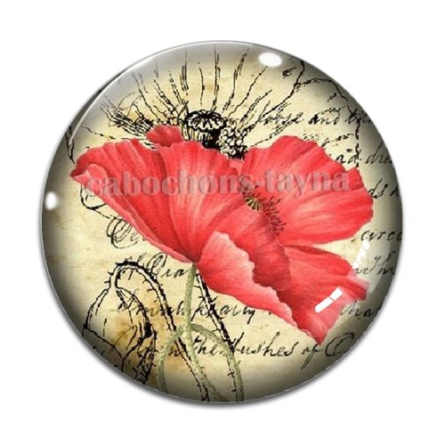 Cabochon fleur coquelicot, cabochon résine, verre rond différente taille