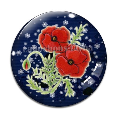 Cabochon fleur coquelicot, cabochon résine, verre rond différente taille