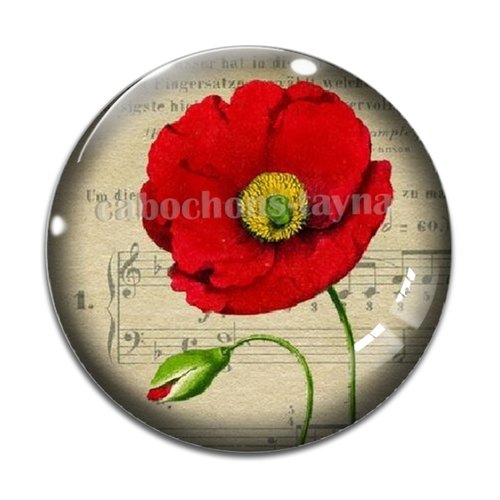 Cabochon fleur coquelicot, cabochon résine, verre rond différente taille