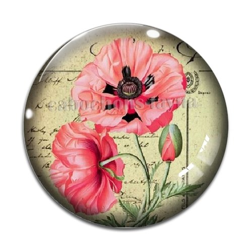 Cabochon fleur coquelicot, cabochon résine, verre rond différente taille
