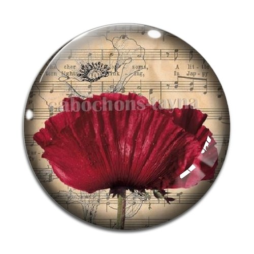Cabochon fleur coquelicot, cabochon résine, verre rond différente taille
