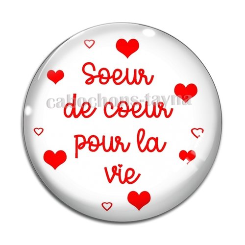 Cabochon soeur de coeur pour la vie, cabochon résine, verre rond différente taille