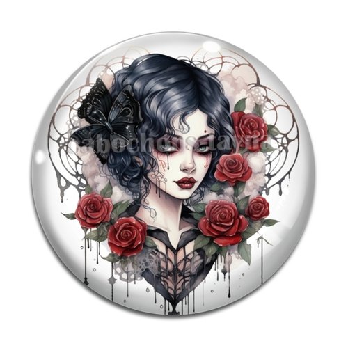 Cabochon femme gothique, cabochon résine - ou verre rond différente taille