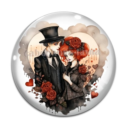 Cabochon couple gothique, cabochon résine - ou verre rond différente taille