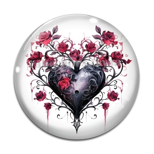 Cabochon coeur gothique, cabochon résine - ou verre rond différente taille
