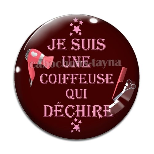 Cabochon coiffeuse qui déchire, cabochon résine - ou verre rond différente taille